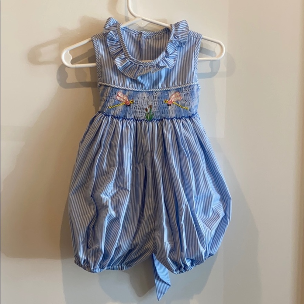 smocked white and blue stripped bubbledragonflies
